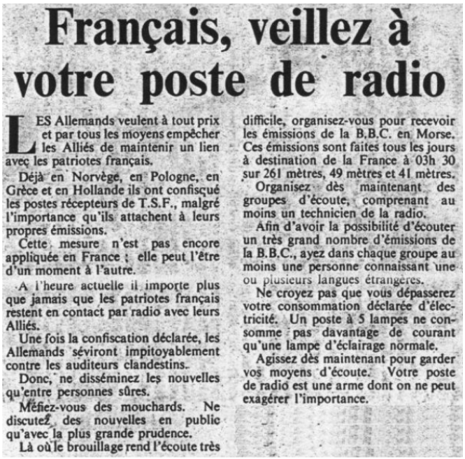 écoute de la BBC pendant la guerre