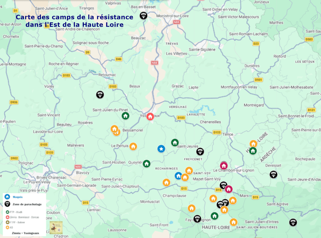 Carte des maquis de l'Est de la Ht-Loire